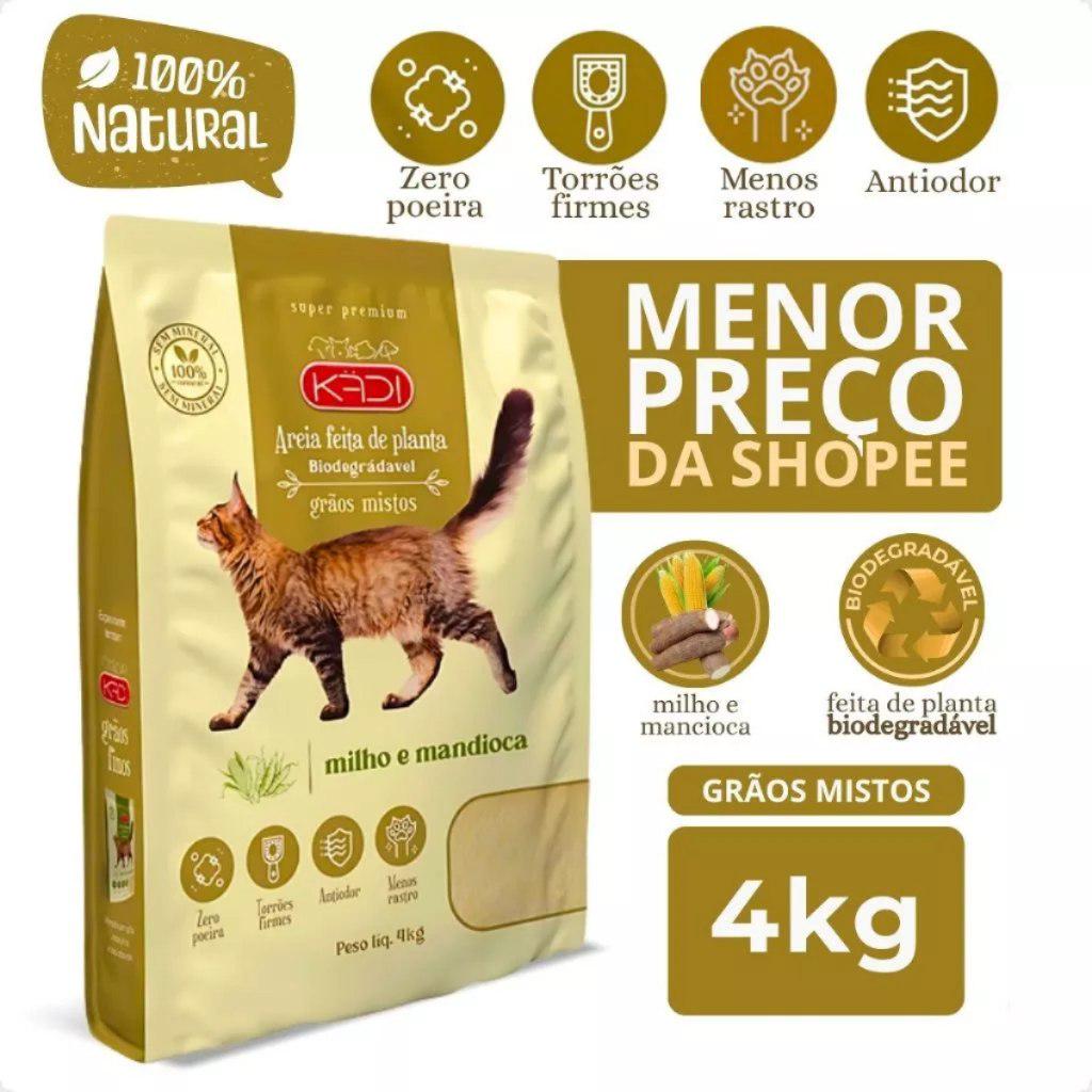 🐾 Areia Biodegradável Kadi Grão Misto (Fino e Grosso) Gato 4kg Milho Mandioca Cat Gatos Bio