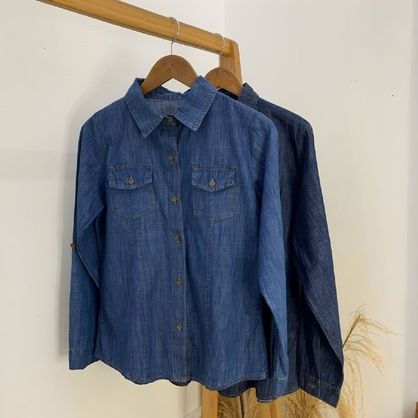 ➡️ Camisa Jeans Social Slim Manga Longa