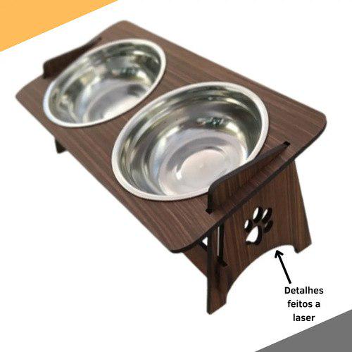 🐾 Comedouro Pet Elevado Duplo Gato E Cachorro 2 Tigelas Inox Cor Tabaco