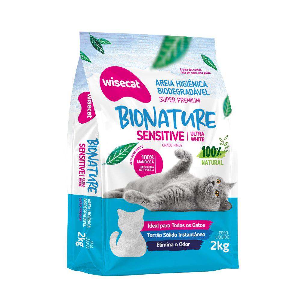 🐾 Wisecat - Areia Higiênica Bionature (Azul) - Biodegradável - Sensitive - Super Premium - 2 Kg