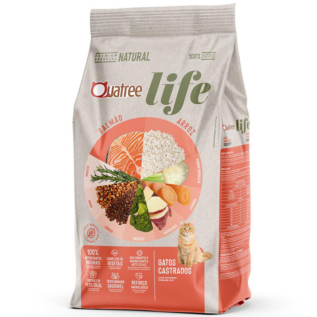 🐾 Ração Quatree Life Salmão e Arroz para Gatos Castrados - 10kg