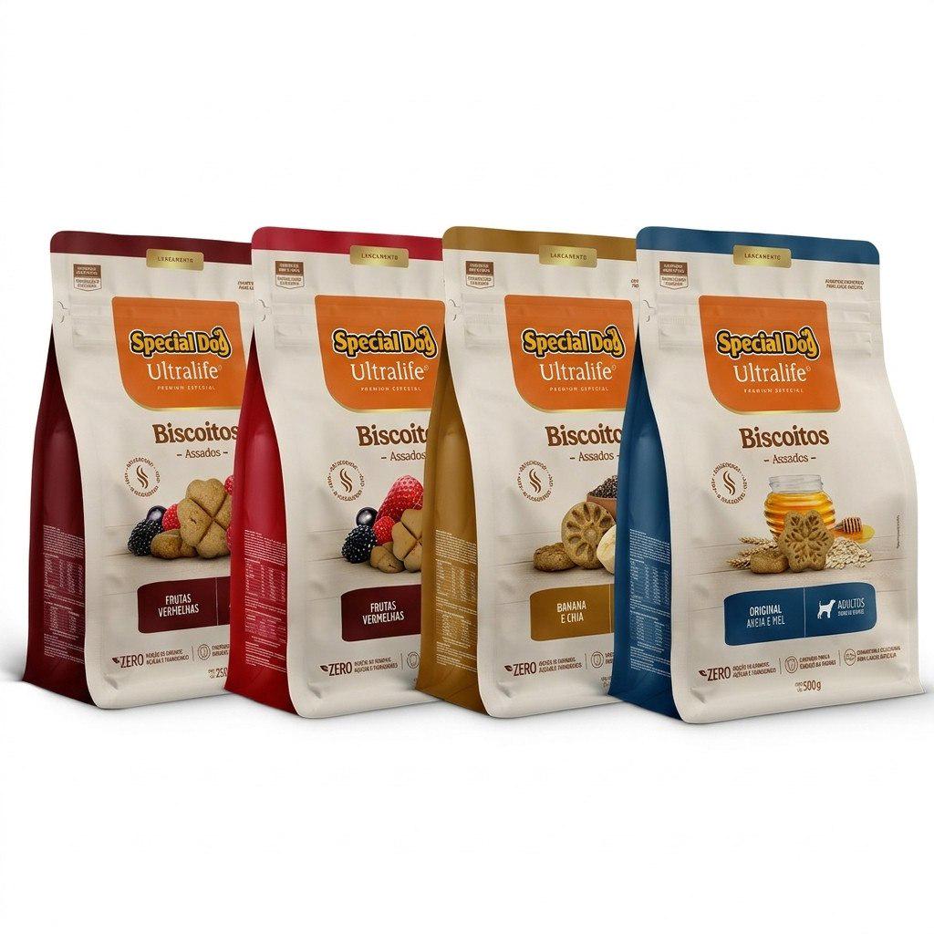🐾 Petisco Biscoitos Special Dog Ultralife Frutas Vermelhas, Aveia e Mel ou Banana e Chia