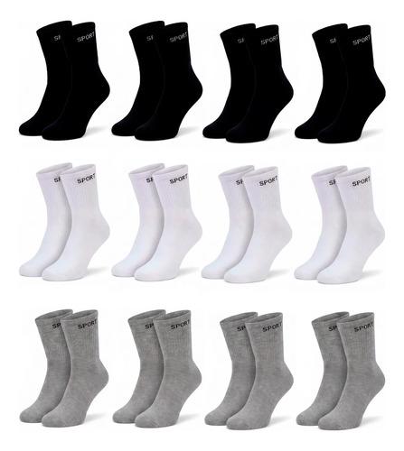 🚚 12 Pares De Meias Masculinas Cano Alto Grossa Algodão Oferta