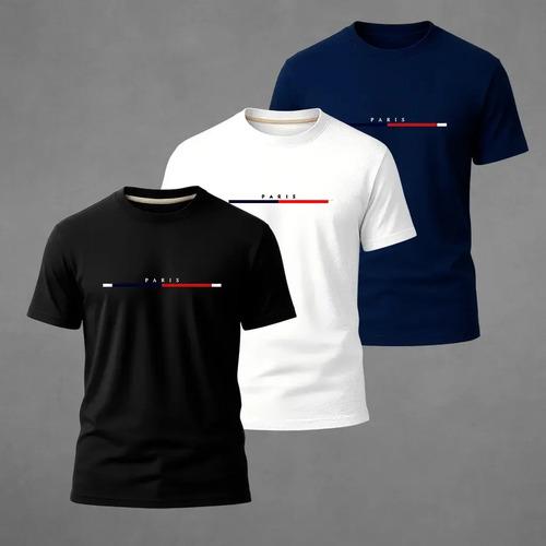 🚚 Kit 3 Camiseta Camisa Estilo Casual Paris 100% Algodão
