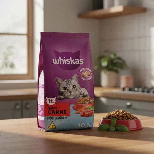 🐾 Ração Whiskas Premium Gatos Adultos Castrados Carne 10,1 Kg