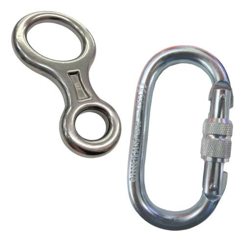 🚚 Kit Freio 8 Aço 100kn E Moquestão Oval 23kn Rapel Escalada