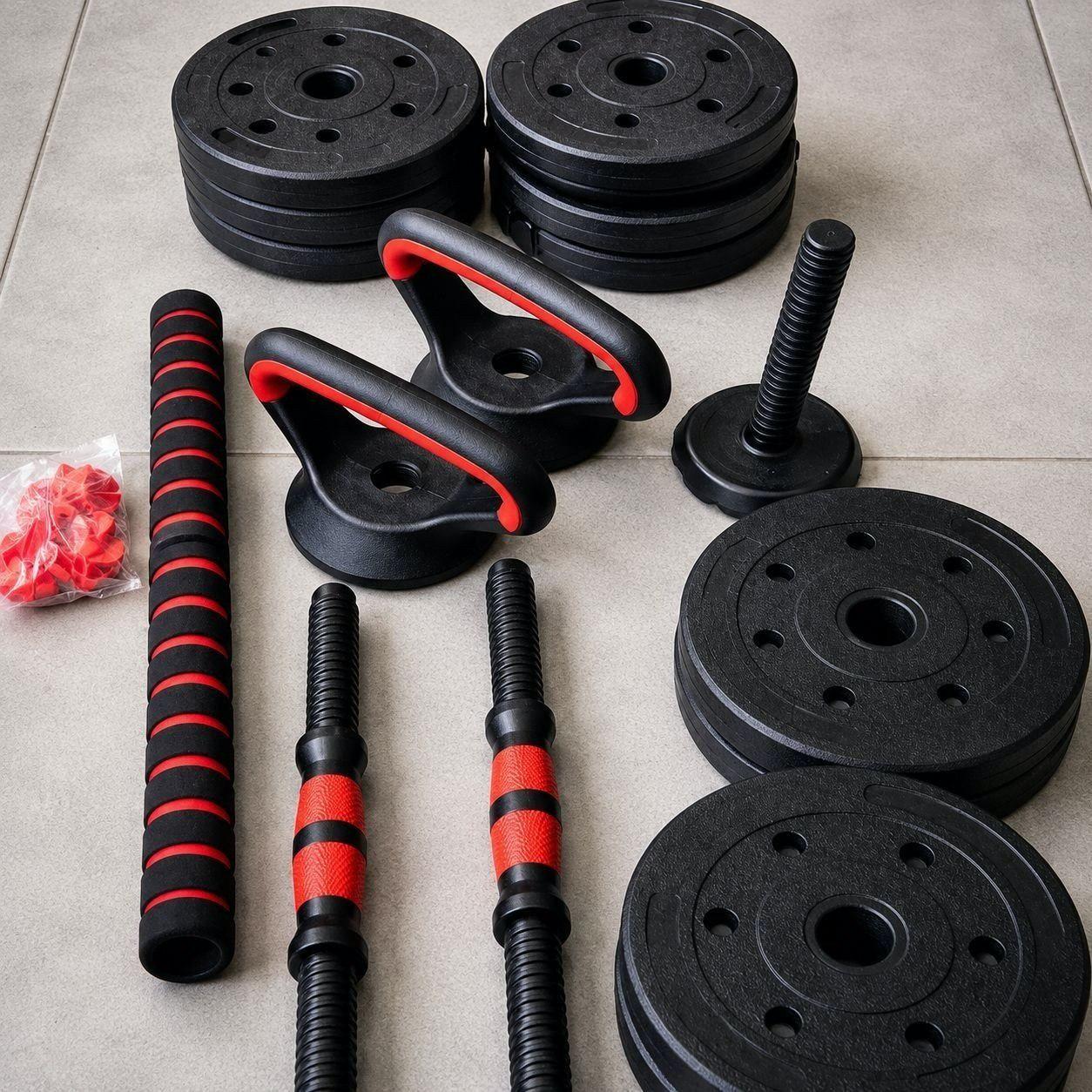 🚚 Kit Halteres Barra E Anilhas Musculação Kettlebell Ajustáveis Peso Academia 15kg