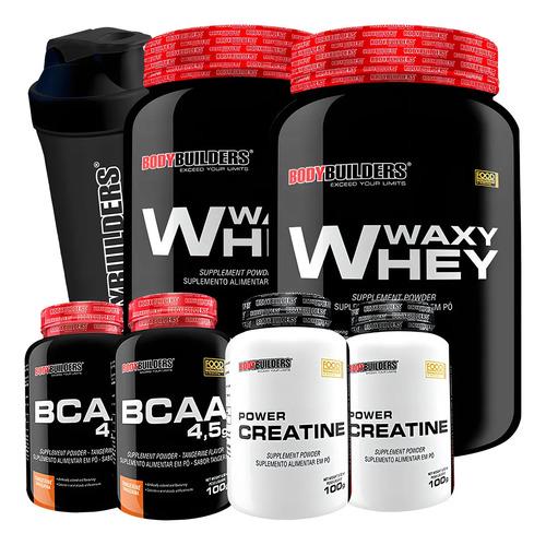 🚚 Kit 2x Whey Protein + 2x Bcaa + 2x Creatina + Coqueteleira Sabor Morango