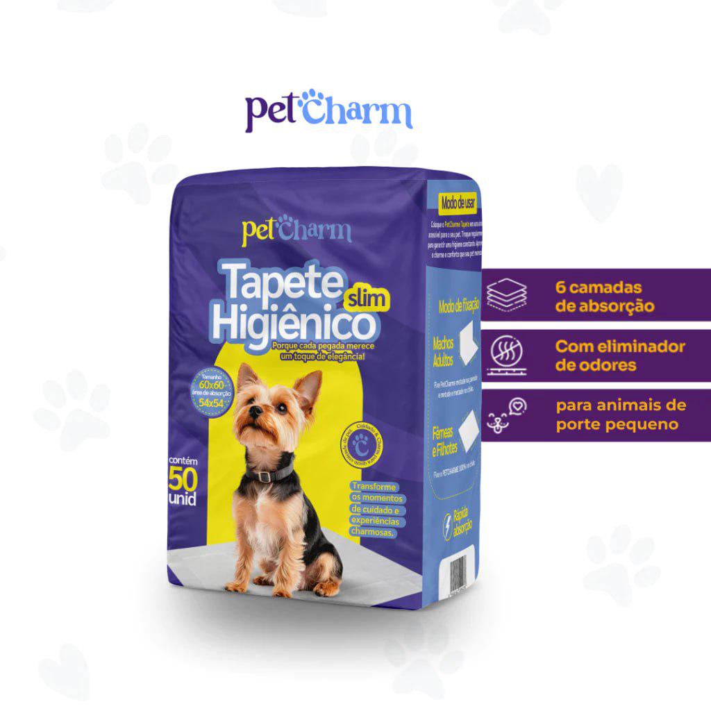 🐾 50 Unid - Tapete Higiênico PetCharm Slim - Tamanho 50cm x 60cm Para Cachorros
