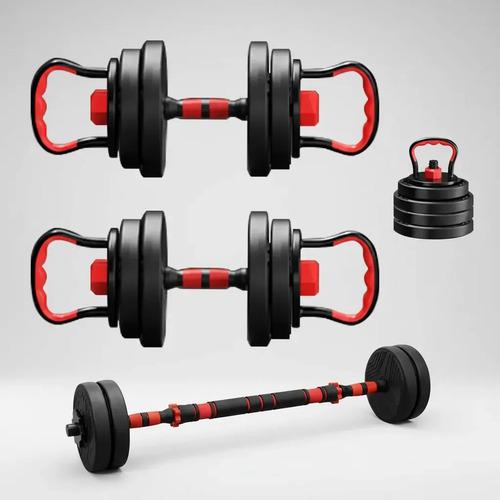 🚚 Kit Halteres 6 Em 1 Peso Musculação 15kg Ajustável Halter Preto-vermelho