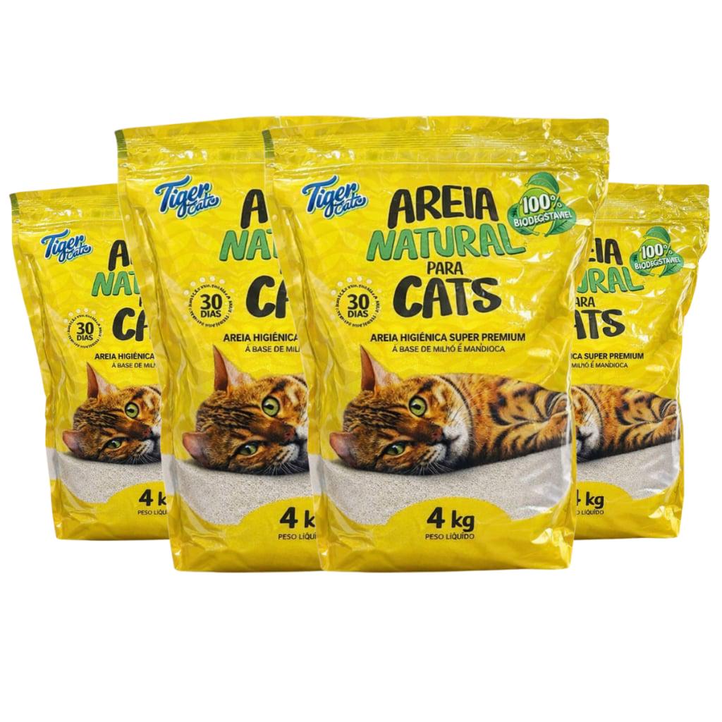 🐾 Kit Com 4 Areia Higiênica Natural Biodegradável Milho e Mandioca Para Gatos Tiger Cats 4kg