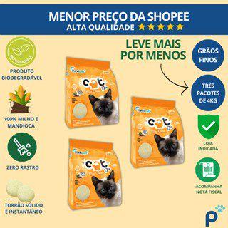 🐾 Areia Higiênica Biodegradável Catbio 12 Kg (3 Pacotes de 4 Kg) - Max Clean - Grãos Finos
