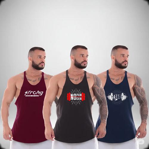 🚚 Kit 3 Camiseta Camisa Regata Masculina Cavada Treino Fitness