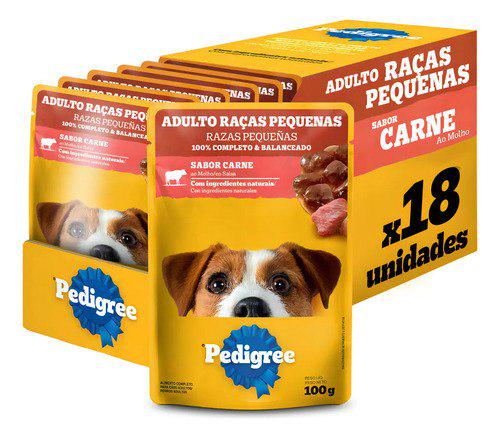 🐾 Pack Ração Úmida Pedigree Para Cães Adultos Raças Pequenas Sachês Carne 100g - Caixa Com 18 Unidades