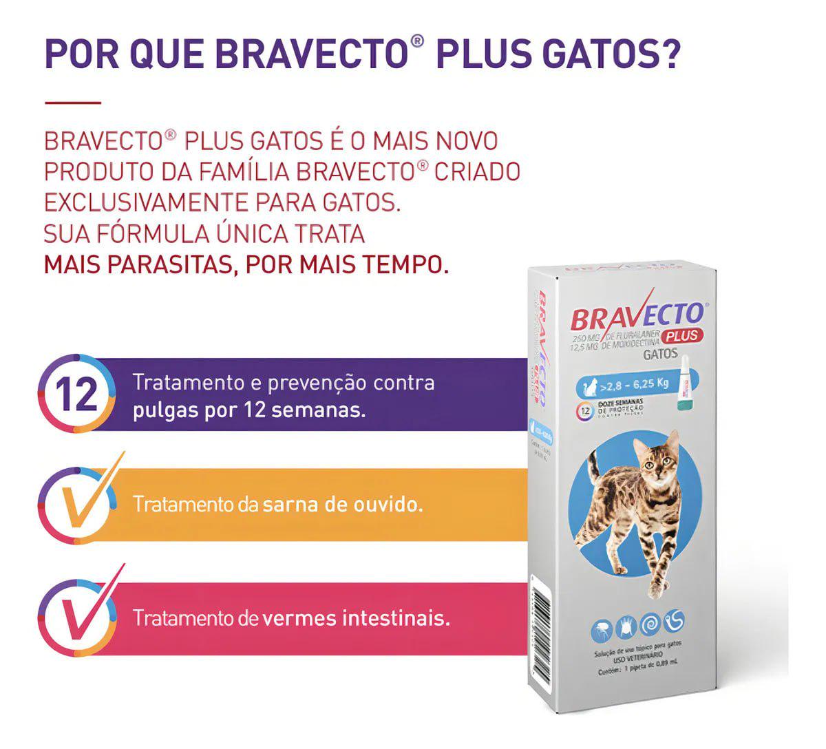 🐾 Antipulgas Transdermal Plus Gatos 2,8kg a 6,25kg Proteção 12 Semanas Bravecto MSD