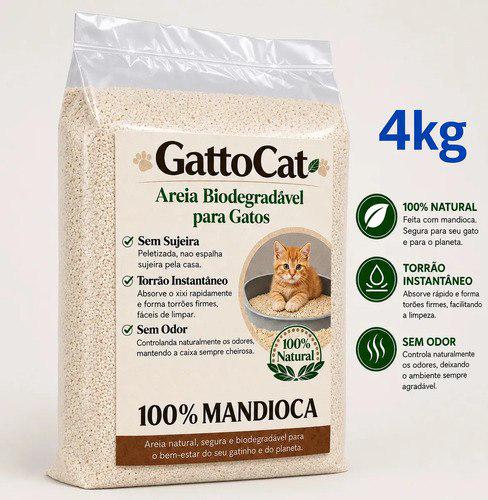 🐾 Areia Higiênica Biodegradável para Gatos 4kg 100% Mandioca Fina Torrão Instantâneo Zero Odor Sanitária GattoCa