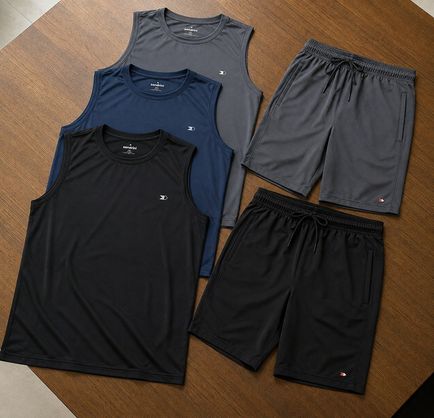 ➡️ Kit 5 Peças: 3 Camisas Regata Dry-fit Sandrini + 2 Short Tactel