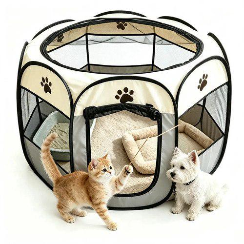 🐾 Cercadinho Portátil para Cão e Gato Dobrável Cinza com Zíper