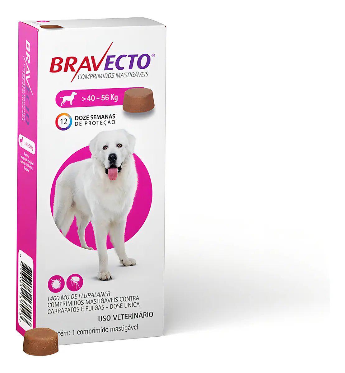 🐾 Bravecto MSD 40 a 56kg Antipulgas Carrapatos Cães Comprimido 1 msd