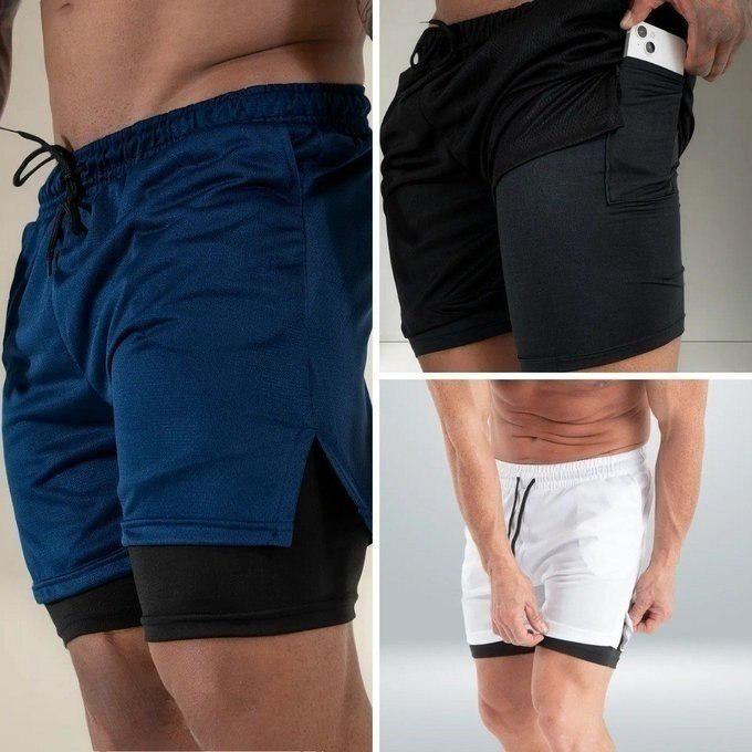 ➡️ Kit 3 Shorts 2 Em 1 Duplo Bolso Dry Fit - LH