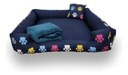 🐾 Cama para Cachorro Grande 70x70 cm com Manta e Almofada Ideal para Pet com até 18 kg Azul-marinho
