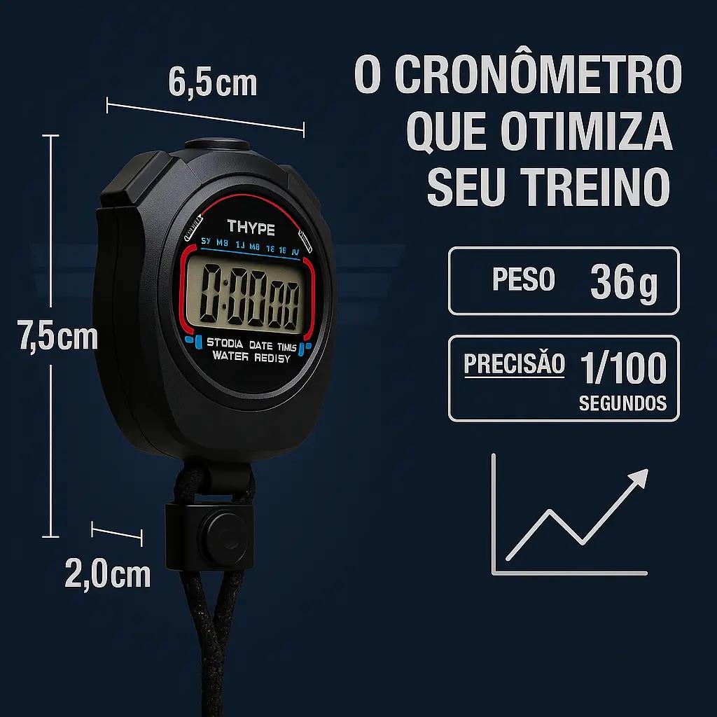 🚚 Cronômetro Digital de Mão THYPE Preto Alarme LED Resistente à Água Corrida