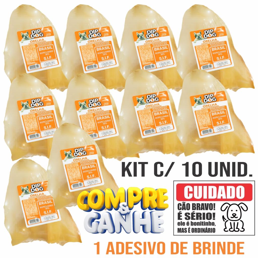 🐾 Orelha Bovina Comestível Desidratada Natural Petisco Cachorro Dip Dog Kit 10 unid