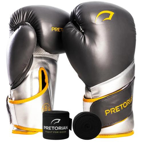 🚚 Kit Luva Boxe Muay Thai Elite Pretorian Bandagem 3,5m Cor Chumbo Tamanho 16oz