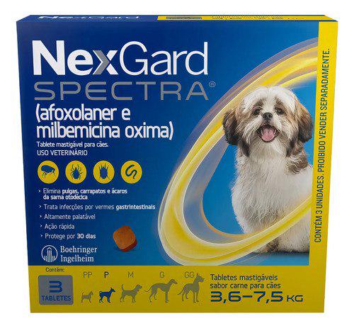 🐾 Nexgard Spectra 3,6 a 7,5kg 3 Tabletes Para Cães Antipulgas