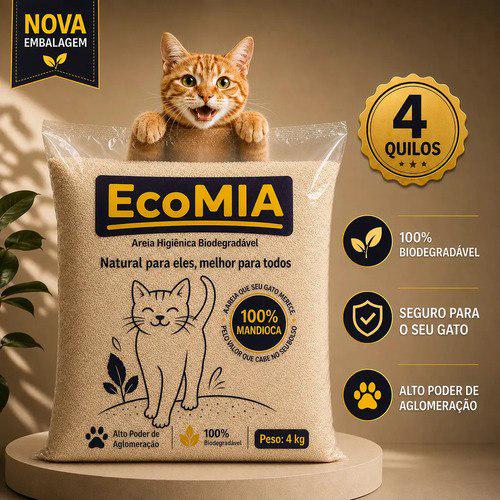 🐾 Areia Higienica Sanitaria Para Gatos 4kg Biodegradavel EcoMia 100% Natural Sustentavel Sem Levantar Poeira Zero Odo