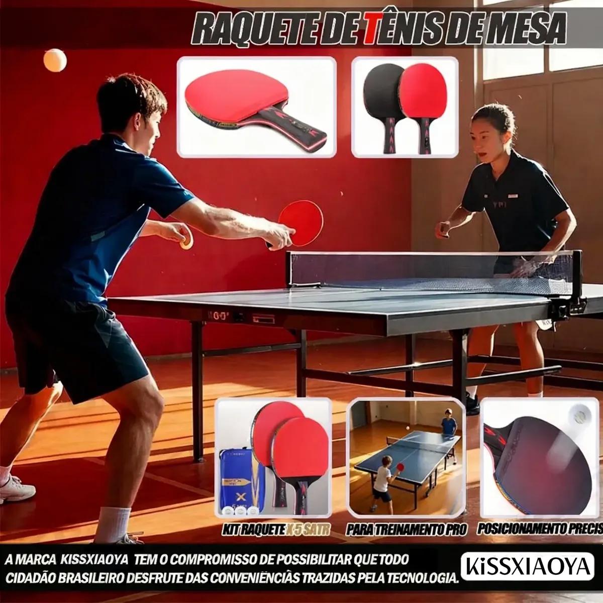 🚚 Raquete Ping Pong Profissional Raquete 5 Estrelas + 3 Bolas