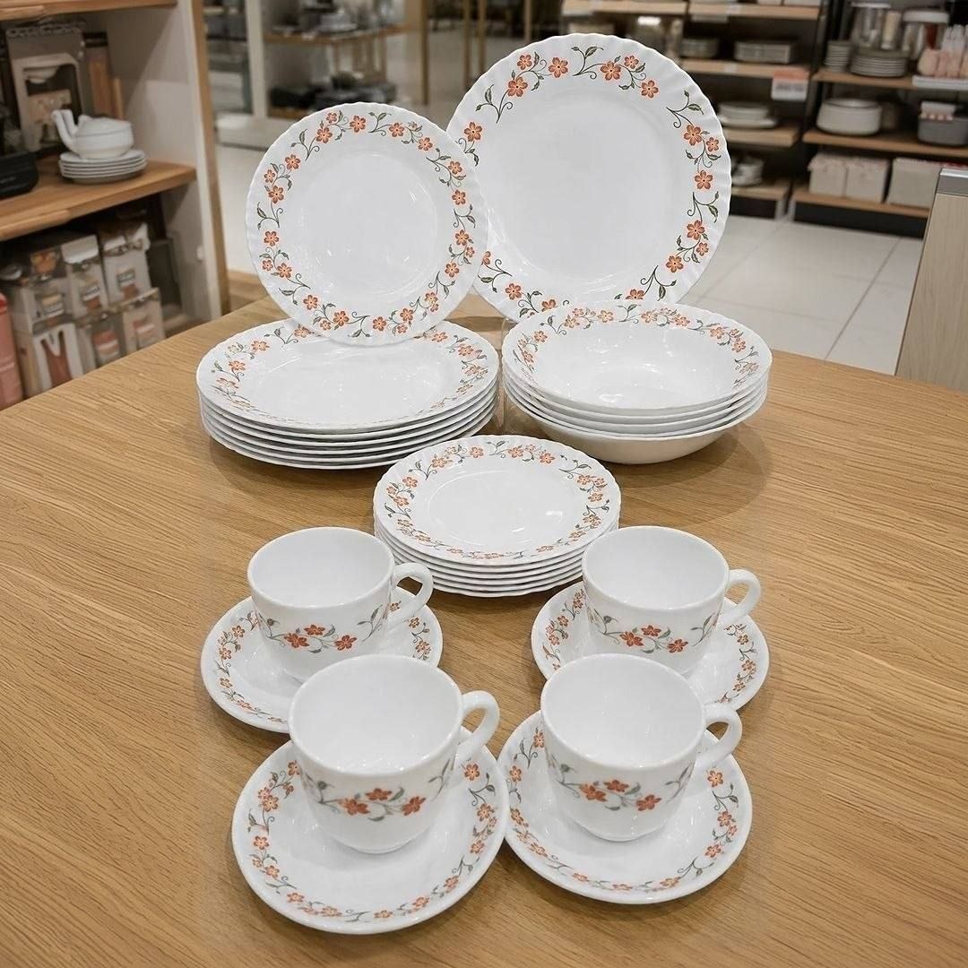 🚚 Aparelho De Jantar E Chacafe 20 Pecas Vidro Opaline Branco