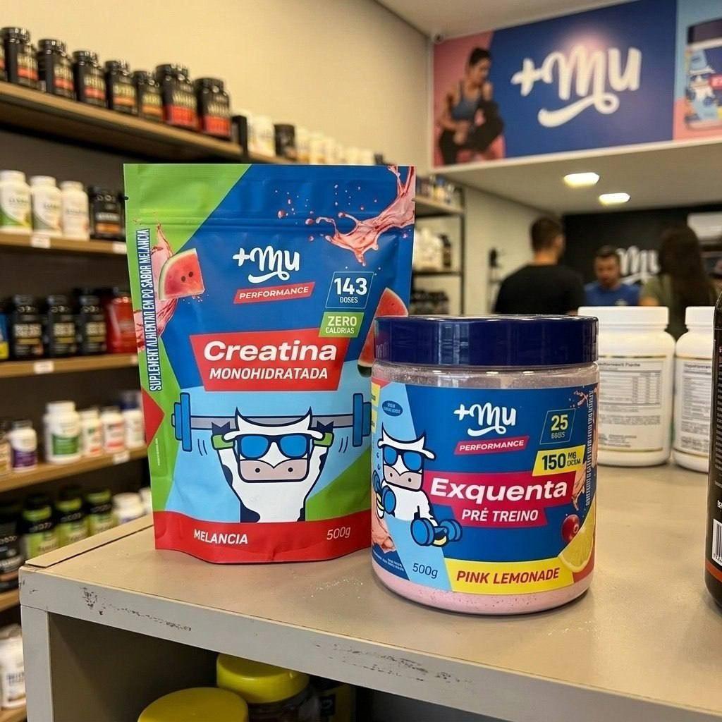 ➡️ Kit Creatina Monohidratada Melancia 500g + Pré Treino Exquenta Pink Lemonade 500g - +Mu