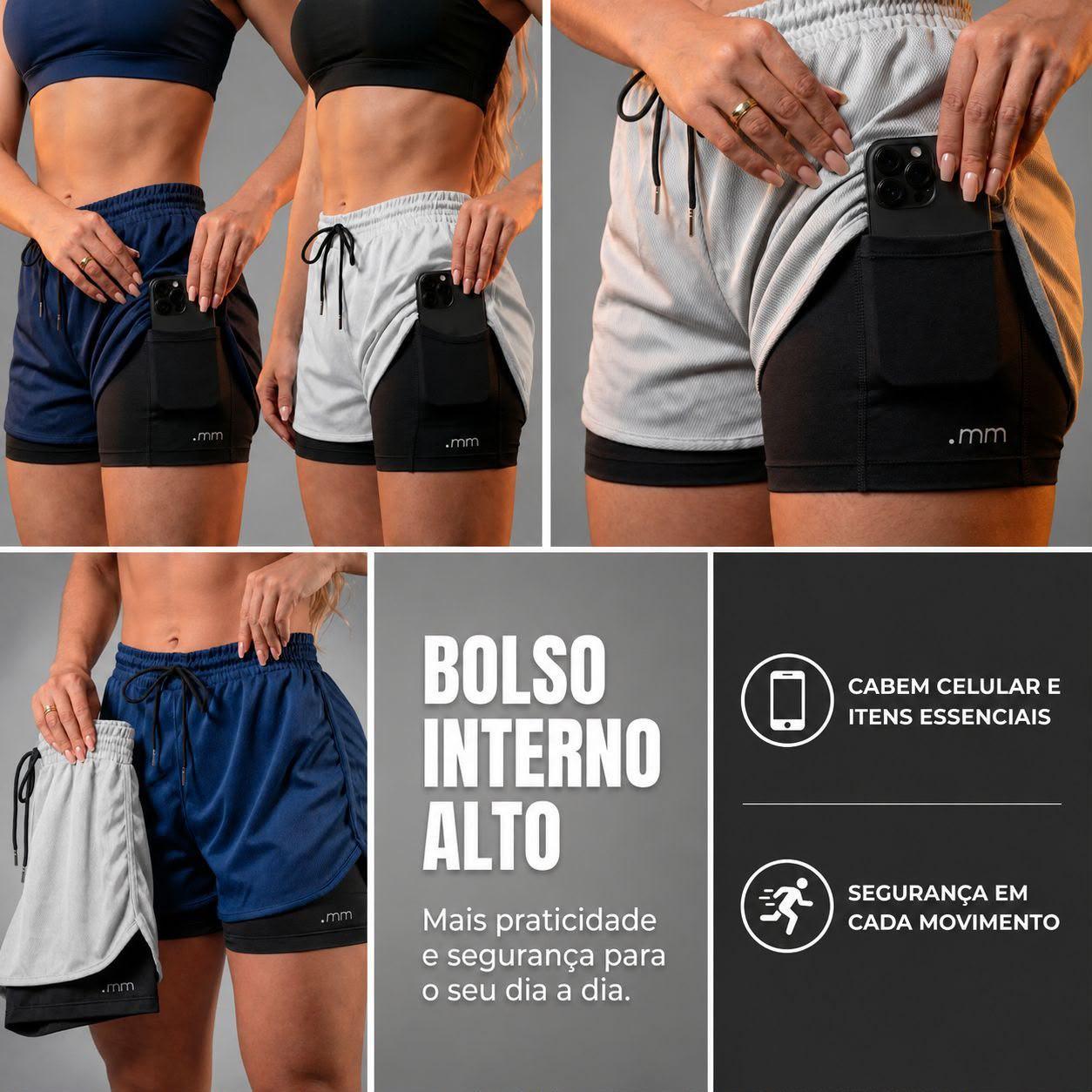 ➡️ Kit com 2 Short Duplo Compressão Fitness