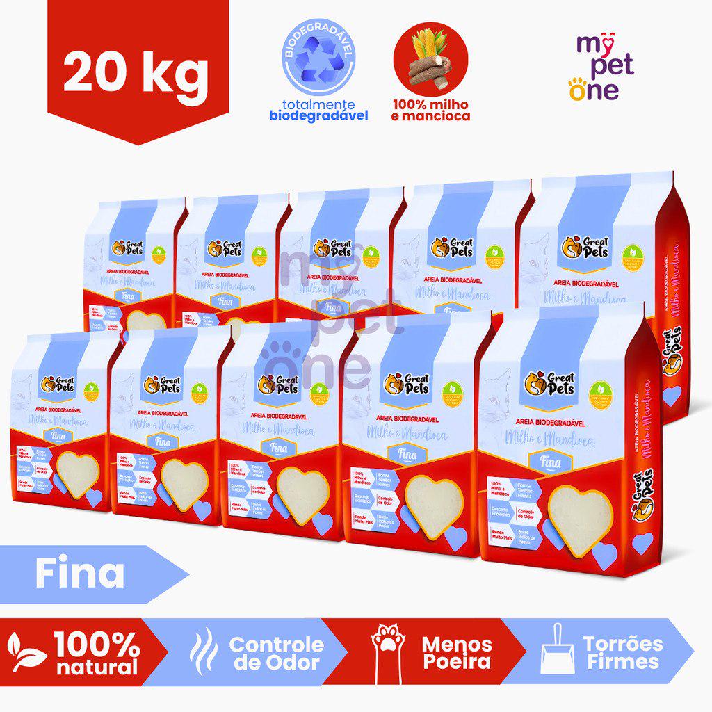 🐾 Kit 10 Areia Biodegradável Fina Great Pets - 2 Kg