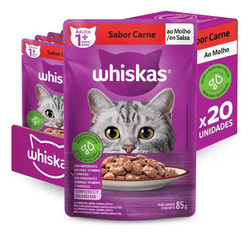 🐾 Whiskas Sachê Carne ao Molho para Gatos Adultos KIT 20 unidades de 85 g