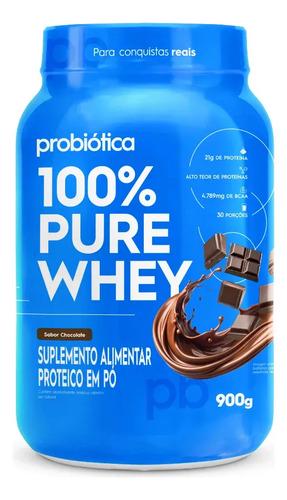 🚚 Whey Concentrado Suplemento Probiótica 100% Pure Whey Sabor Chocolate Pote de 900g