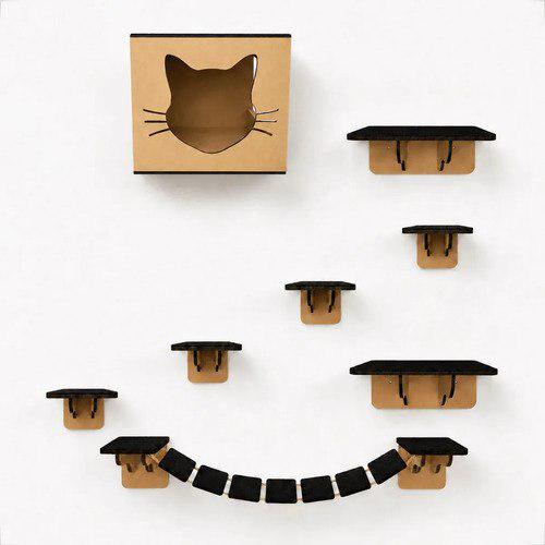 🐾 Playground Para Gato Brinquedo 8 Peças Nicho Degraus Prateleiras Ponte Com Carpete Antiderrapante - Grupo Paraíso