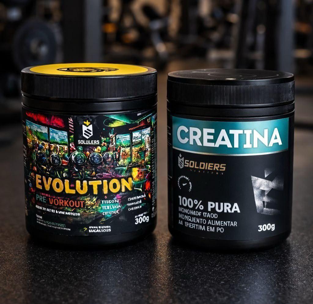 ➡️ Creatina Monohidratada 300g + Pré-treino Evolution 300g - Soldiers Nutrition