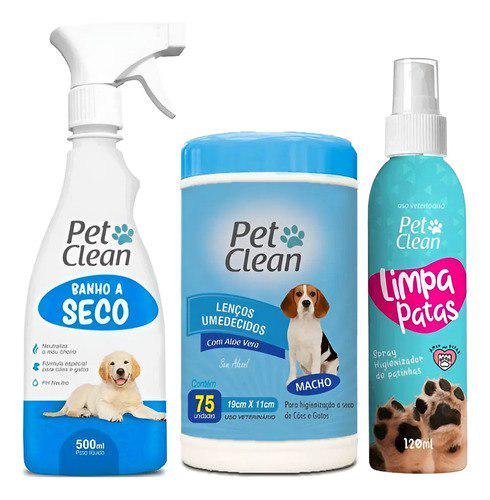 🐾 Kit Banho A Seco Pet Clean Sem Enxágue + Lenço + Limpa Patas