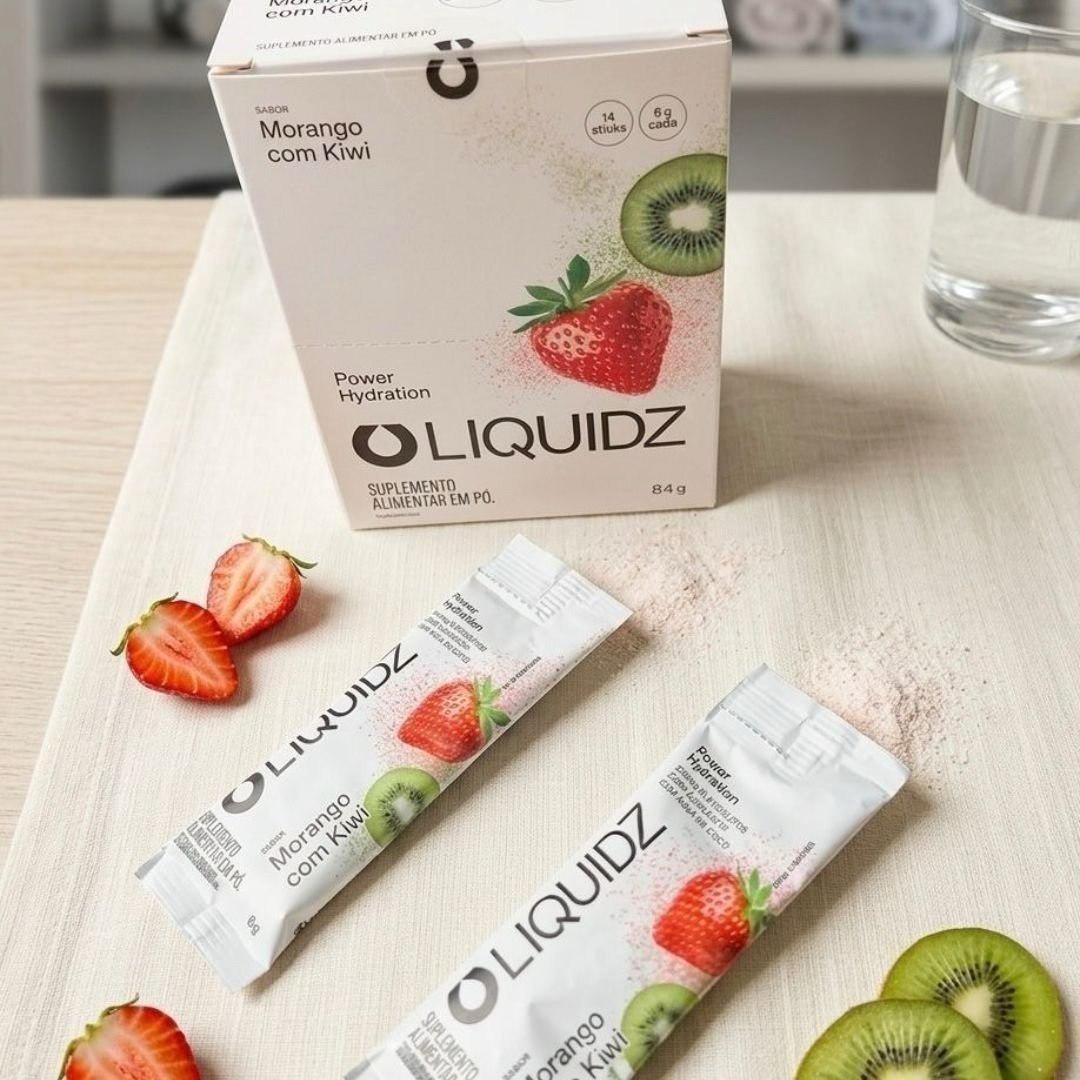 ➡️ Eletrólitos Zero Açúcar Morango Com Kiwi 14 Sachês Liquidz®