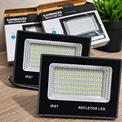 ➡️ Kit 2 Refletor Super Led 400w Ip67 Holofote Bivolt Prova D'água Branco Frio 6500k Preto