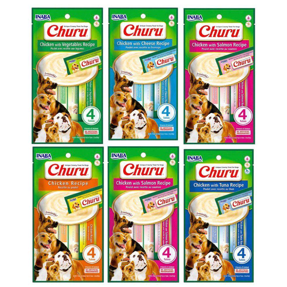 🐾 Petisco Para Cães Purê Churu Dog Inaba Kit Com 2 a 6 Pacotes Variados Promoção Original