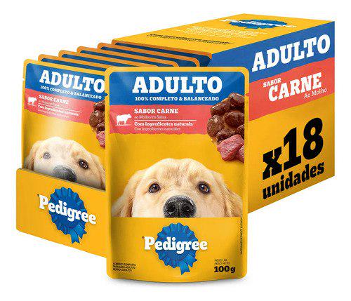 🐾 Pack Ração Úmida Pedigree para Cães Adultos Sachê Carne ao Molho, 100g - Caixa com 18 Unidades