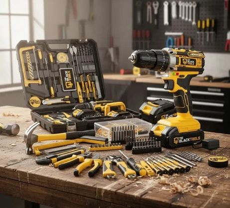➡️ Parafusadeira Furadeira De Impacto The Black Tools Com Maleta + Kit Acessórios 147 Peças