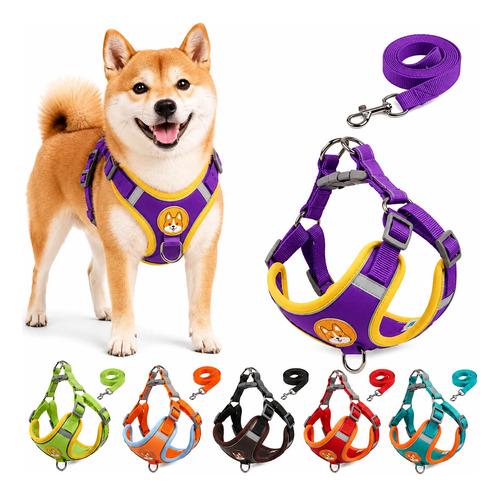 🐾 Coleira Peitoral Cachorro Gato Com Guia Ajustável Refletiva Roxo Refletivo Xl 10-14 Kg