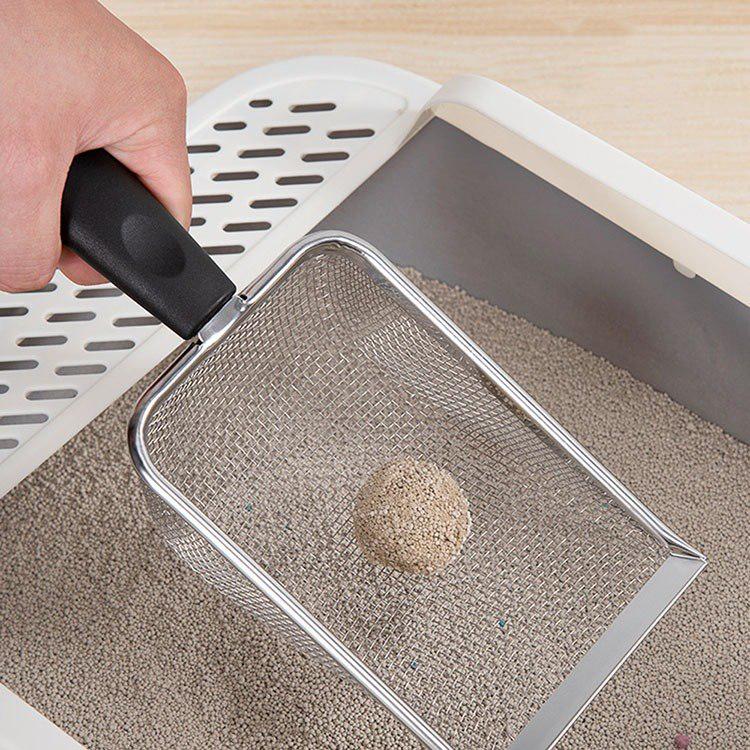 🐾 Pá Higiênica Gato Aço Inox – Peneira Fina, Cabo Ergonômico, Ideal para Areia Biodegradável Grãos Finos e M�
