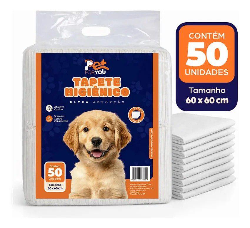 🐾 Tapete Higiênico Pet 50 Unidades 60x60 Descartável Cão Gato Branco