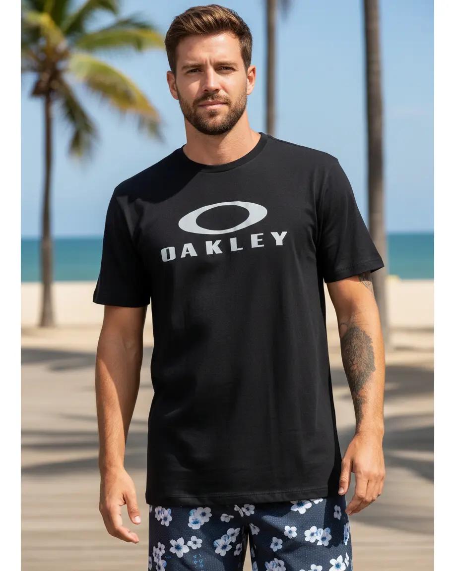 🚚 Camisa Masculina Oakley Logotipo O-bark Tee Blackout