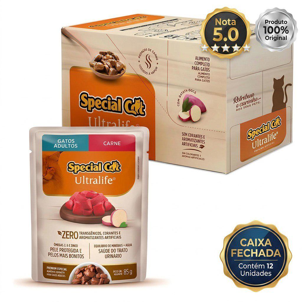🐾 Sache Special Cat Ultralife Gatos Adultos e Filhotes Kit 12 ou 24 Und. 85g Carne Frango Peixe Salmão